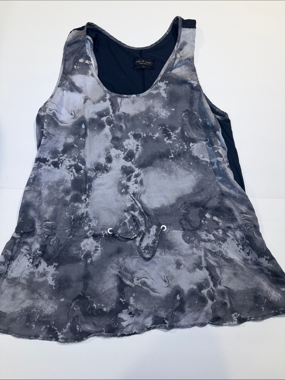 Rag & bone Sleeveless Tie-Waist Tank Top - Black Gray Marble Print size 8